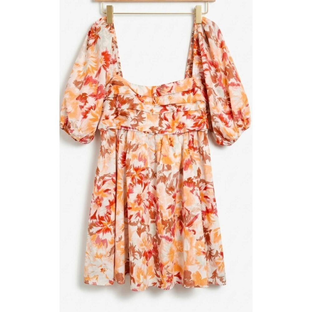 American eagle womens xl puffer sleeve shirt dress floral